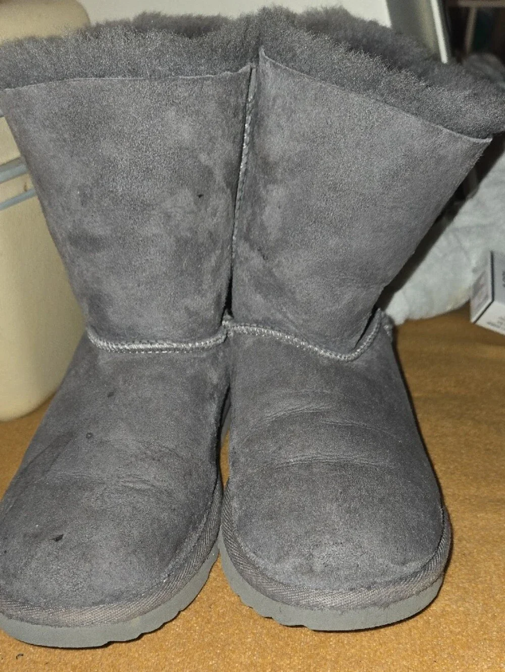 UGG Charcoal Gray Shearling Bow-Back Short Boots